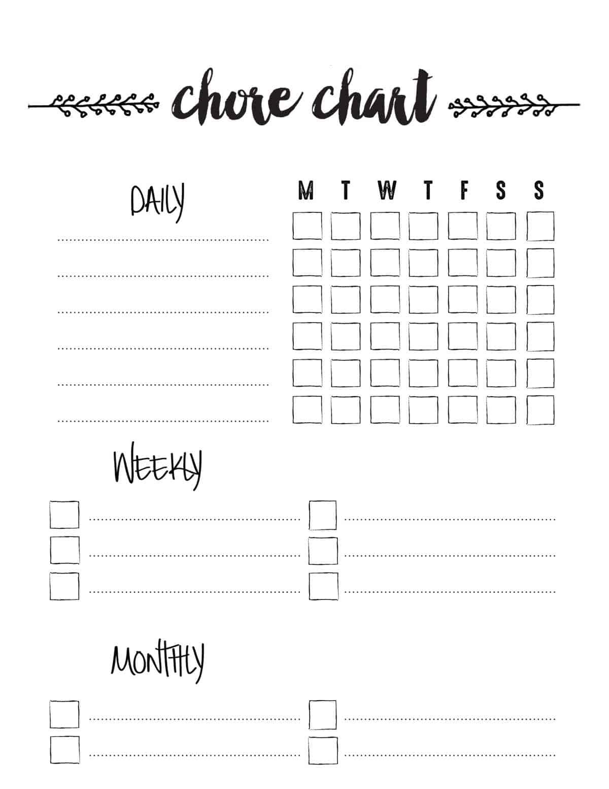 Free Printable Daily Chore Chart