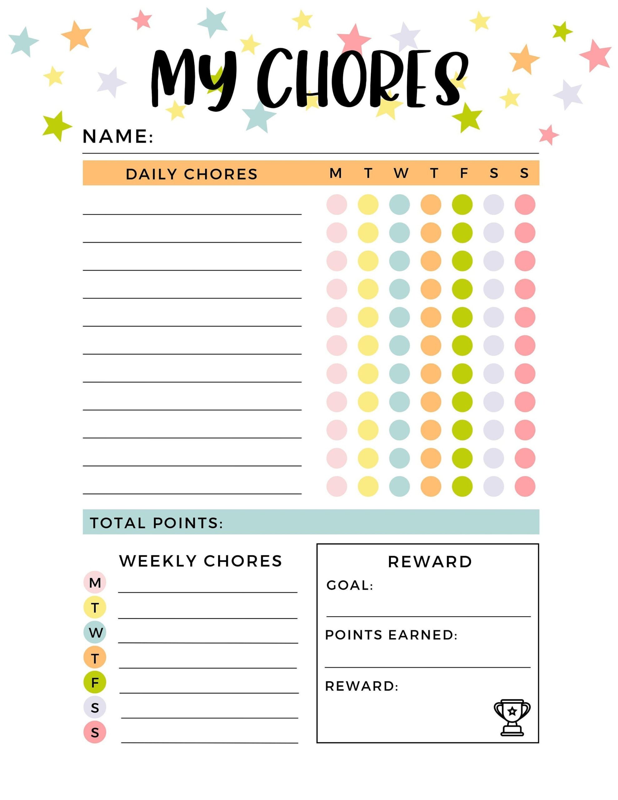 kids chore chart printable