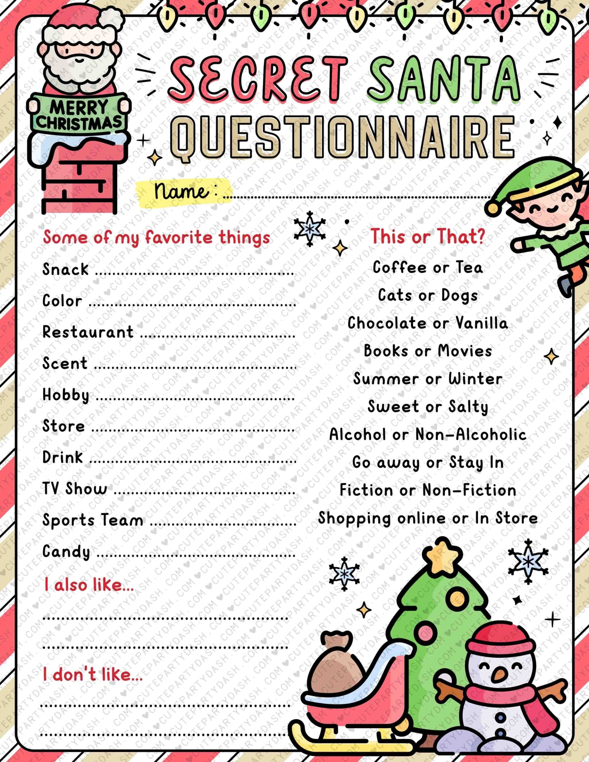Christmas Secret Santa Questionnaire Printable Secret Santa Form Worksheets Library