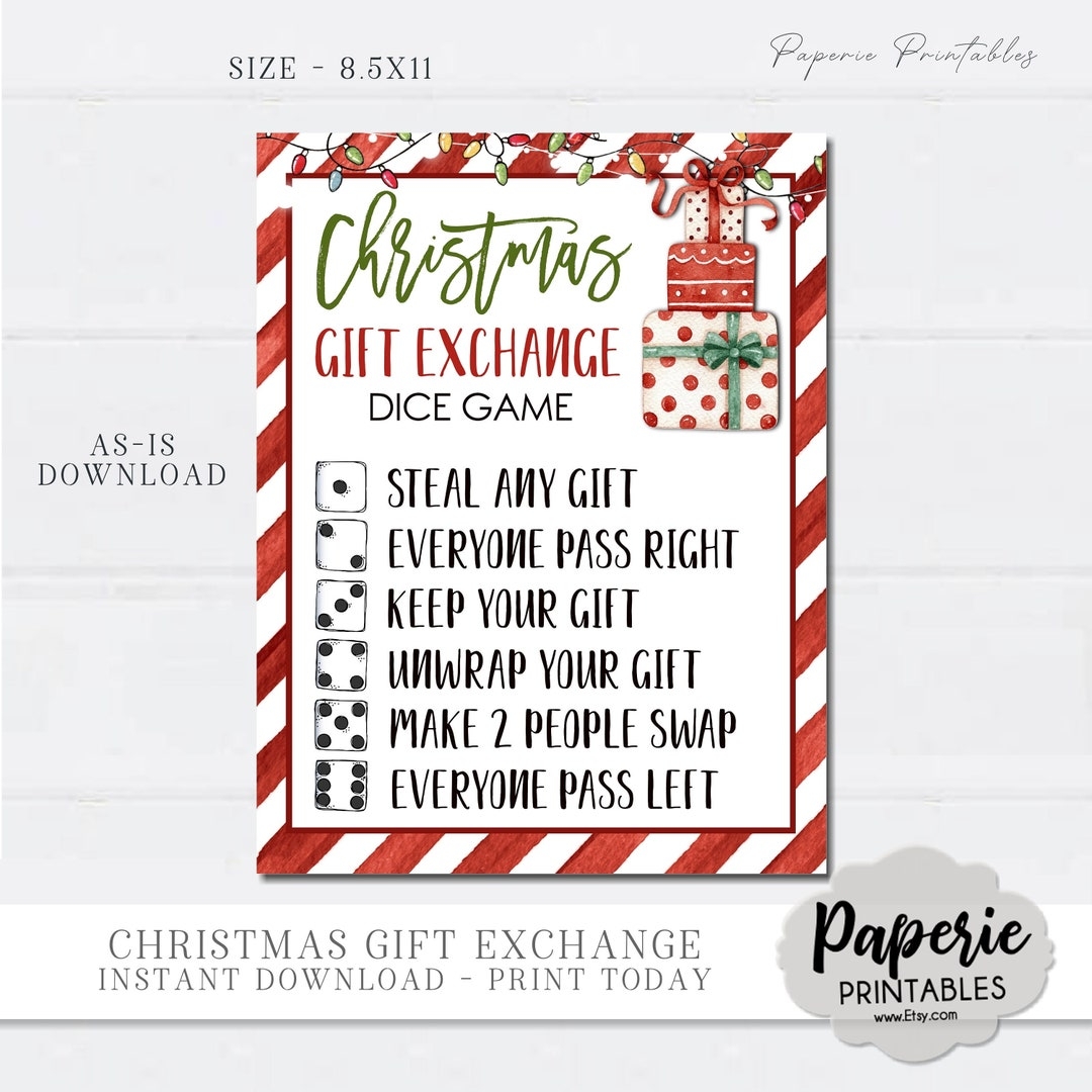 Christmas White Elephant Gift Exchange Rules Printable Christmas Gift Exchange Dice Game Rules Christmas Game INSTANT DOWNLOAD CG13 Etsy