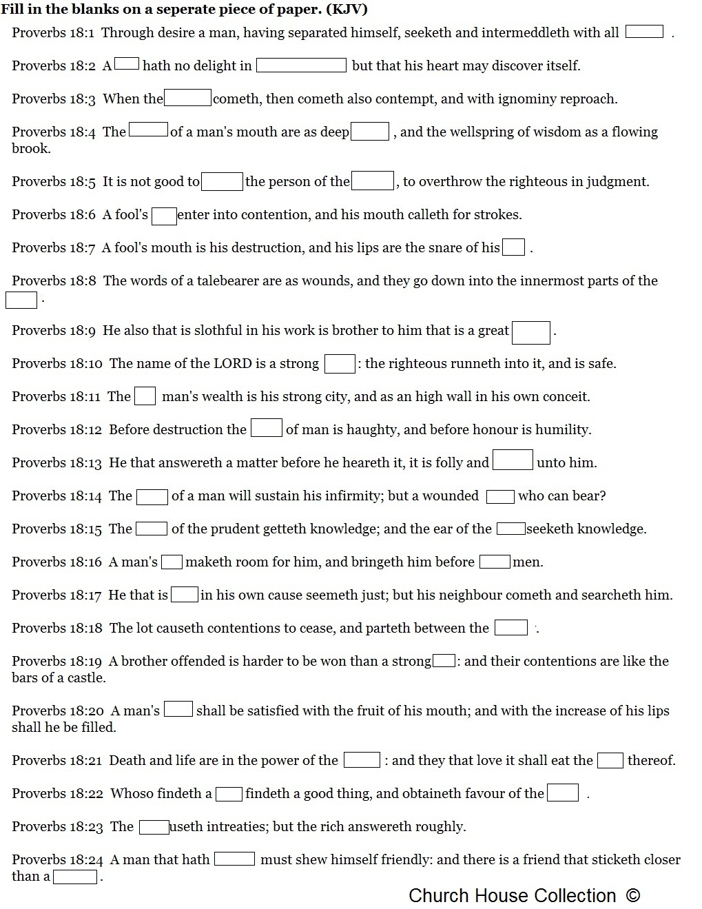 Church House Collection Blog Bible Fill In The Blank For Proverbs 