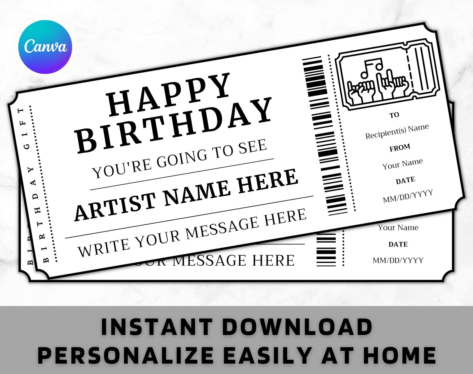 Concert Ticket Gift Template Editable Surprise Birthday U0026 Anniversary Gift Templates For Musical Event U0026 Theatre Shows Style 1