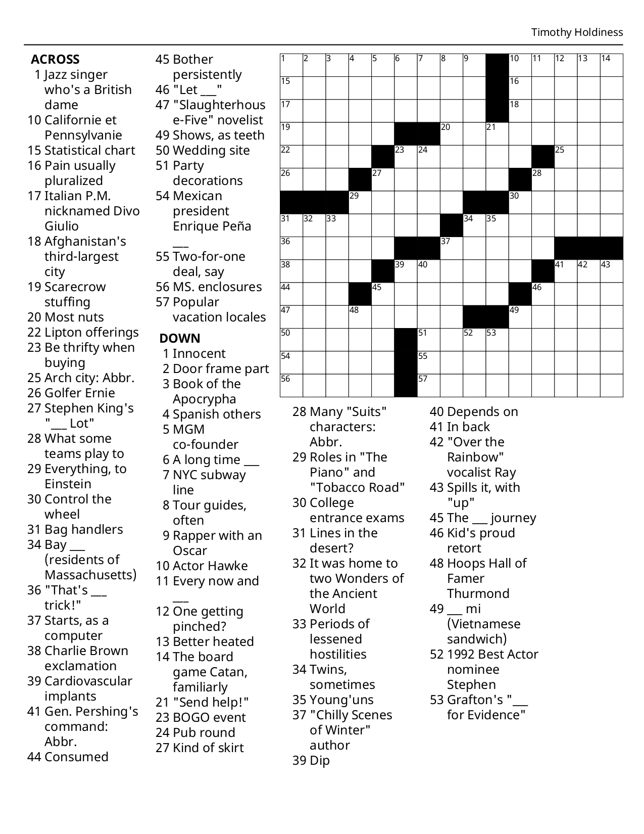 Daily Printable Crossword Puzzle