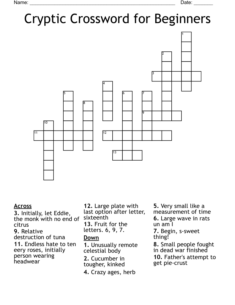 Cryptic Crossword Puzzles Printable