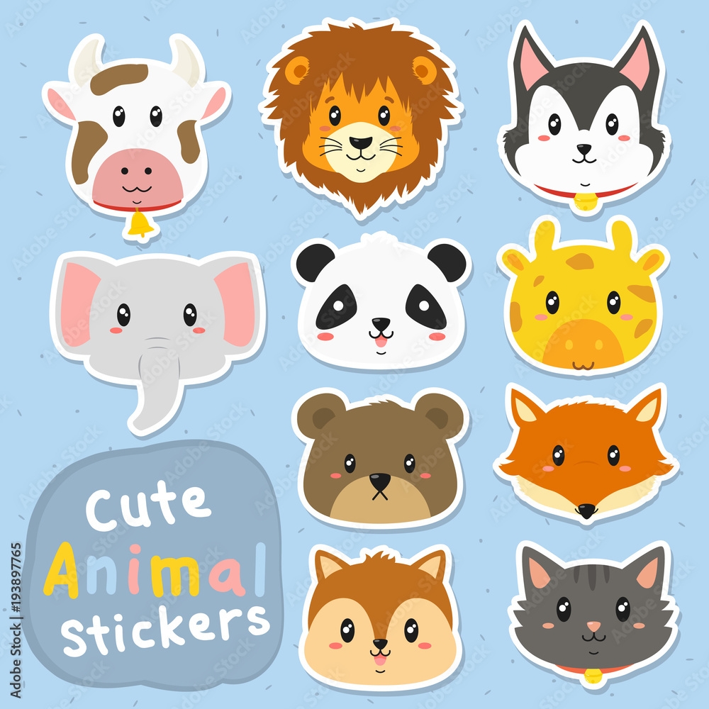 Cute And Funny Animals Stickers Vector Set Printable Cute Animals Worksheets Library