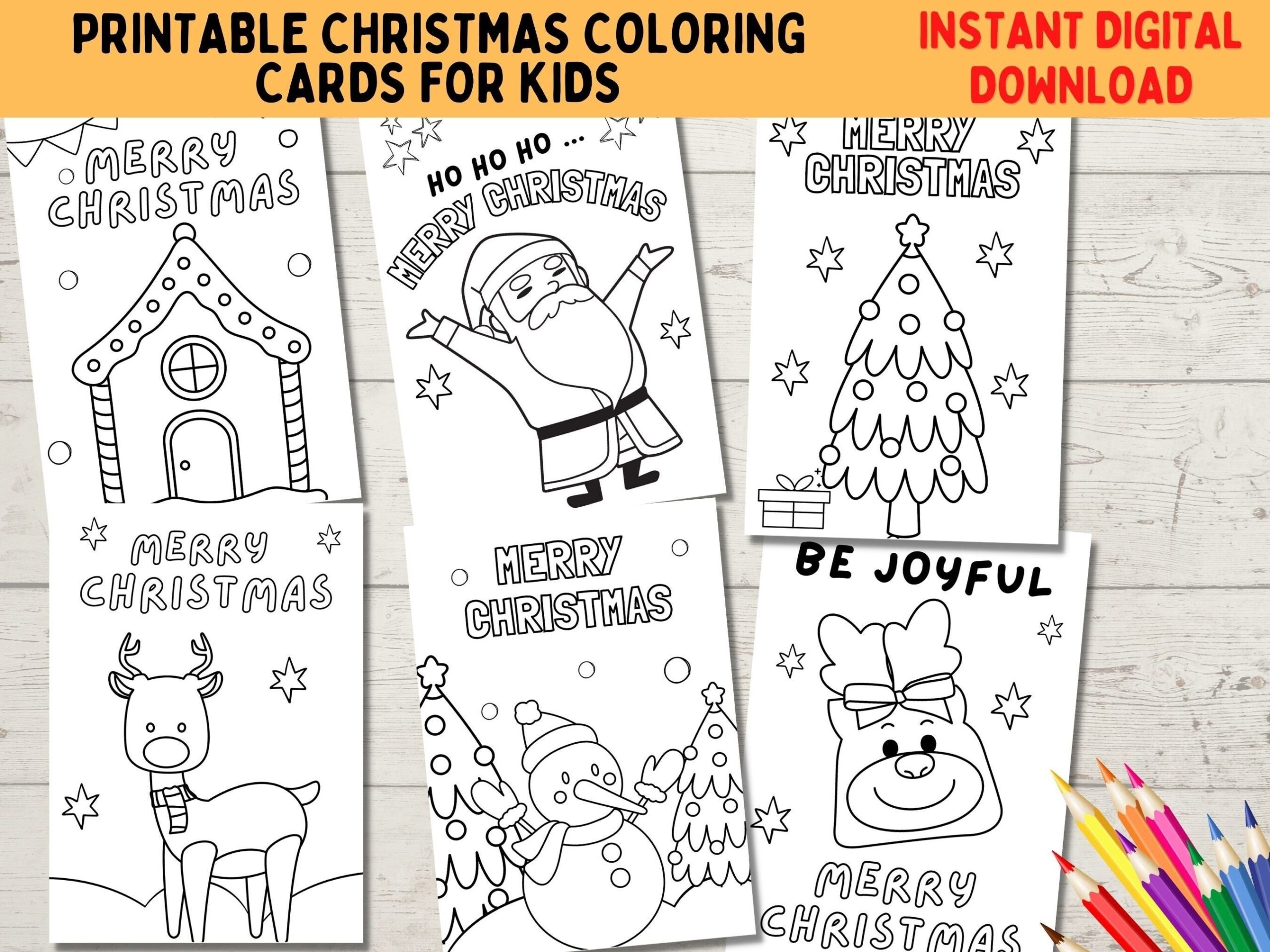 Cute Christmas Coloring Cards For Kids Printable Christmas Cards To Color Christmas Activity For Kids Toddler Christmas Cards DIY Gifts Etsy