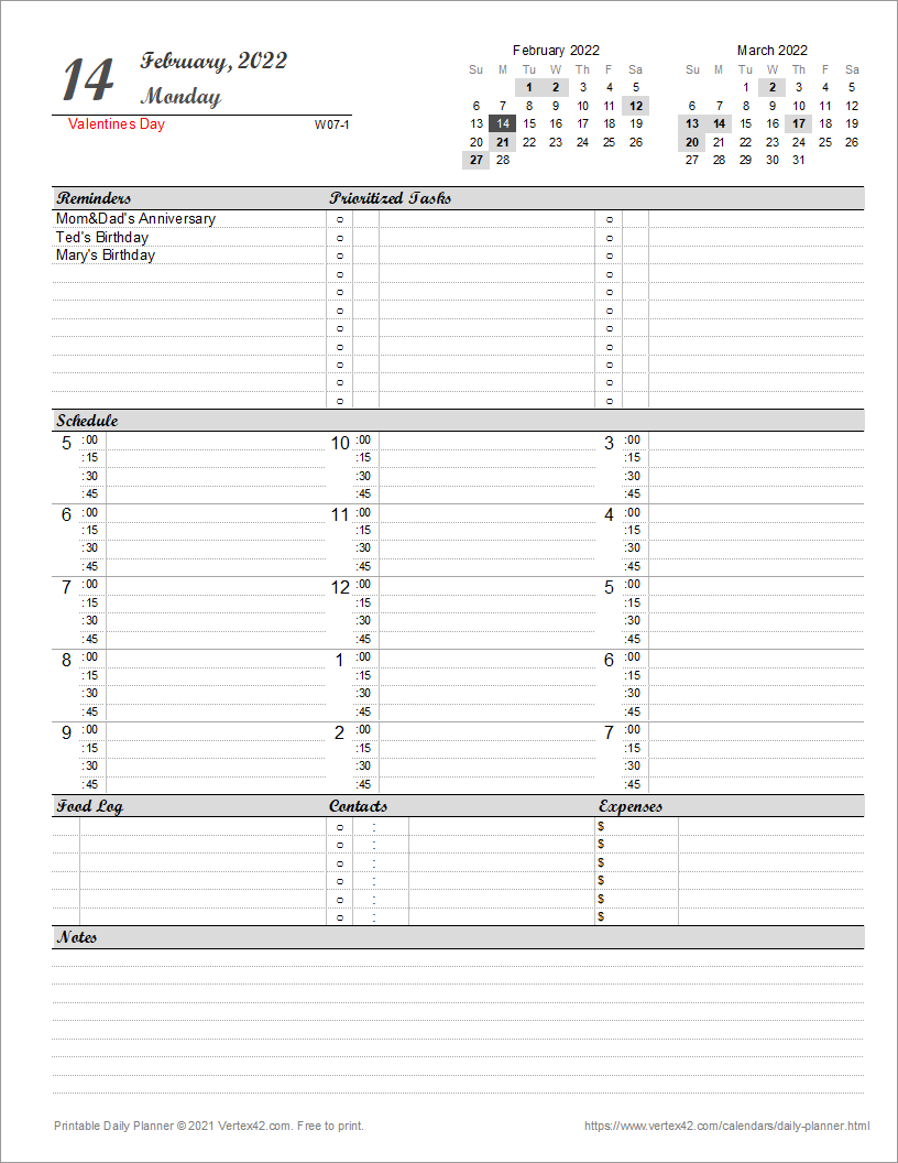 printable daily planner