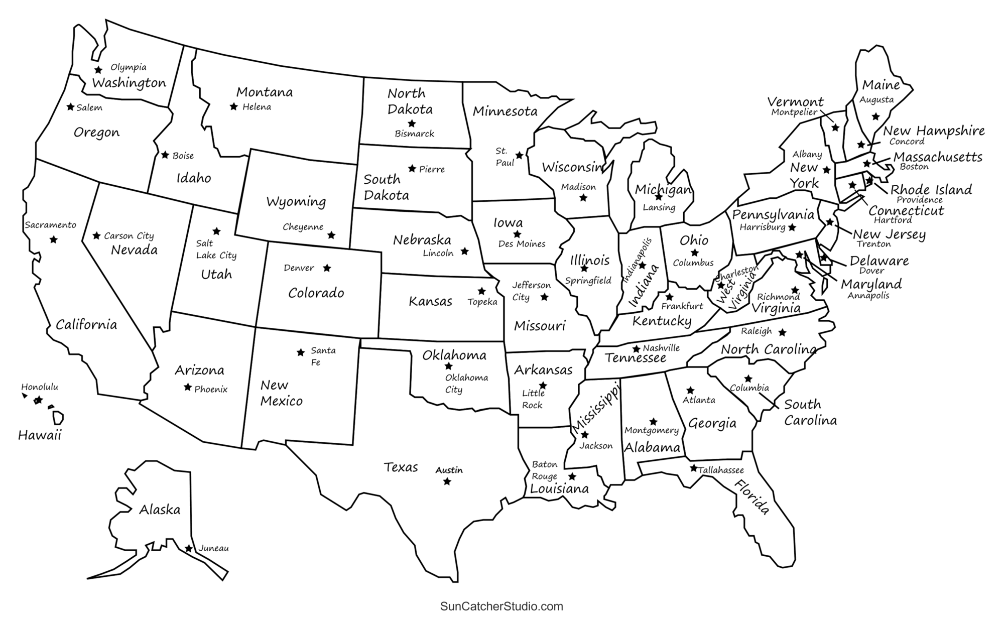 us maps with states and cities printable