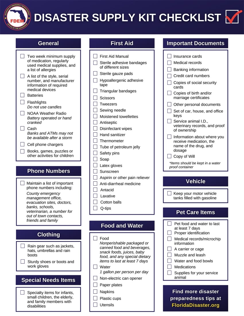 Hurricane Preparedness Checklist Printable