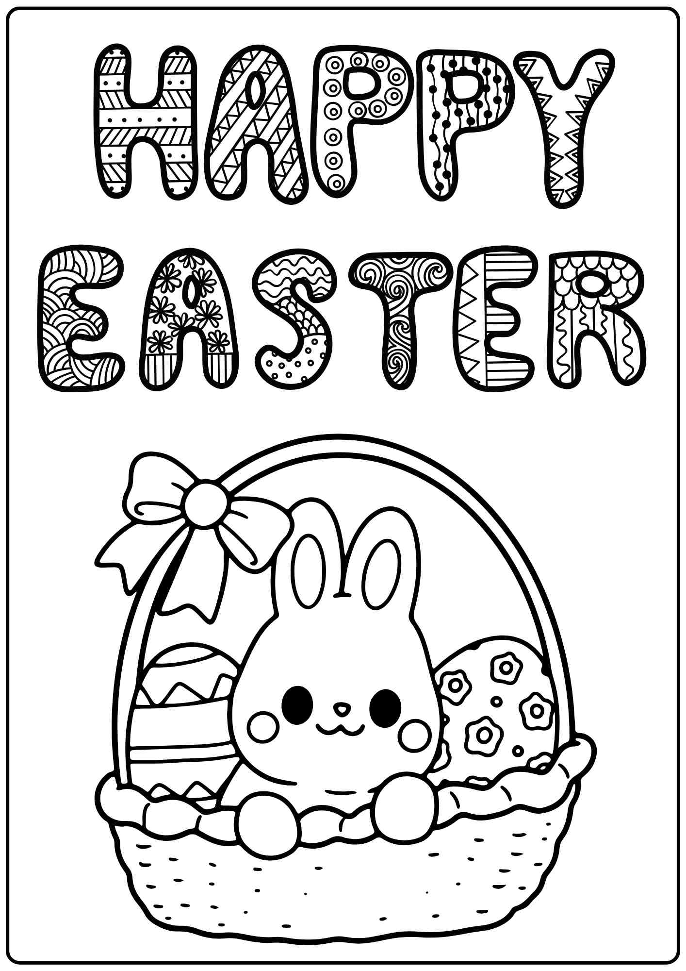 Easter Bunny In A Basket Coloring Page Free Printable PDF For 
