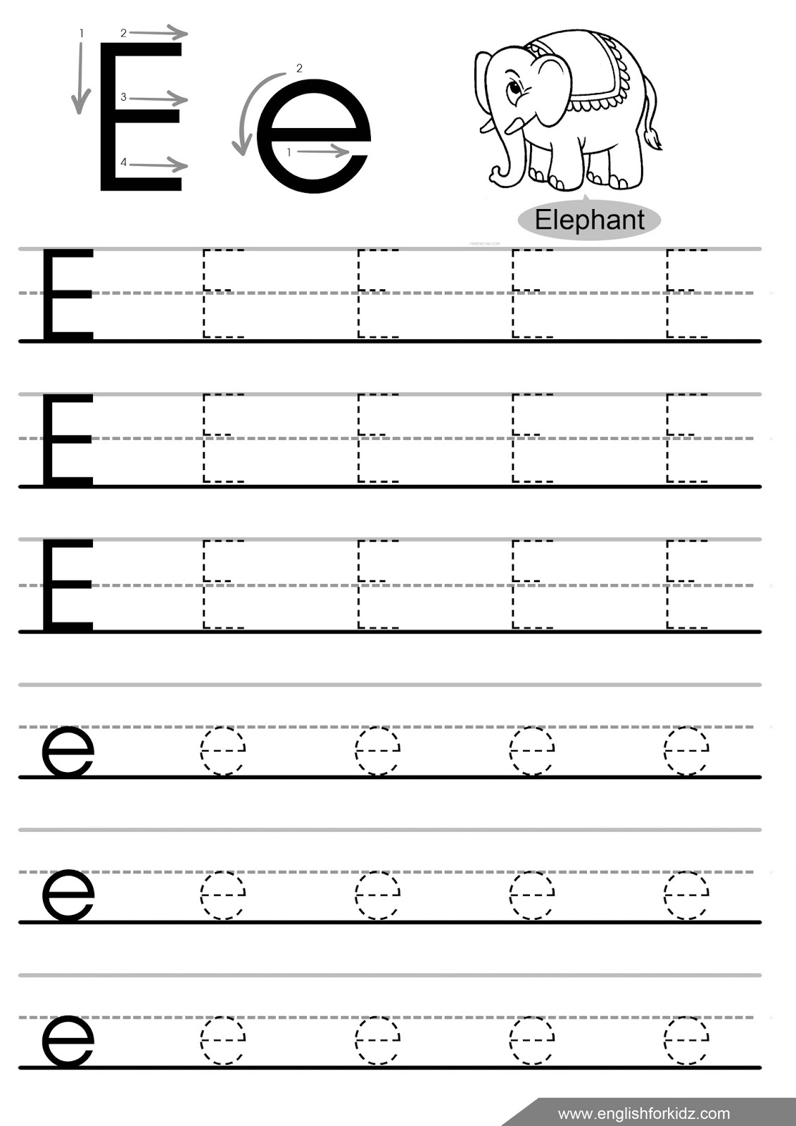 letter e printable worksheets