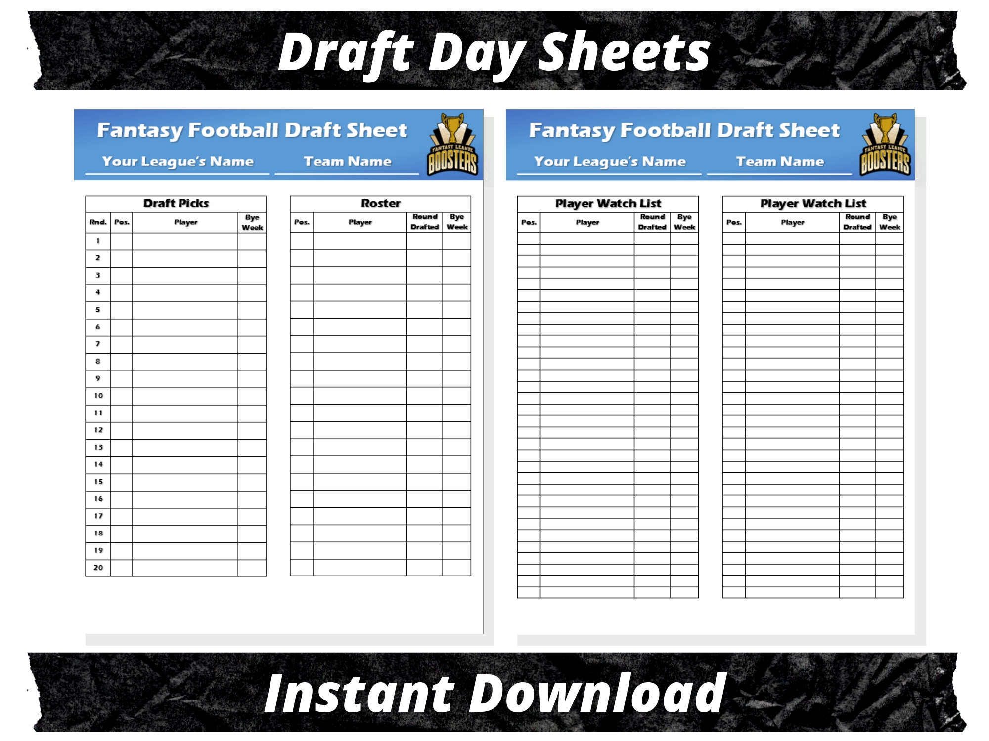 printable fantasy football draft sheets