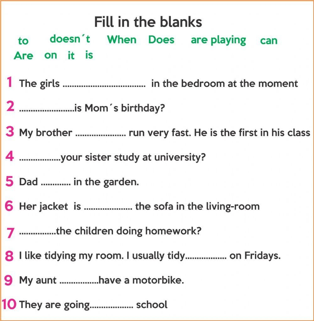 Fill In The Blank Words Worksheets Free Printable Worksheets For 