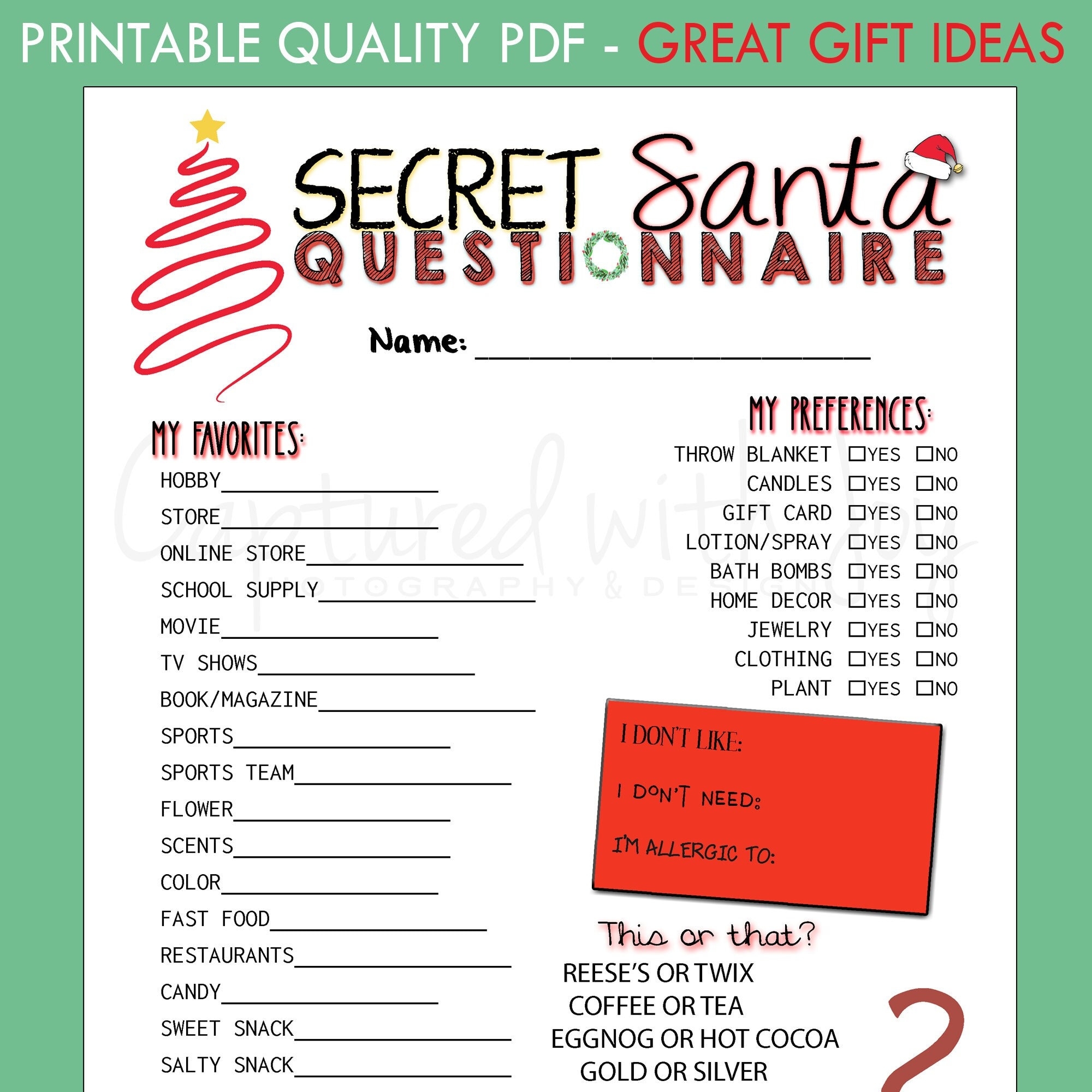 free printable work secret santa questionnaire