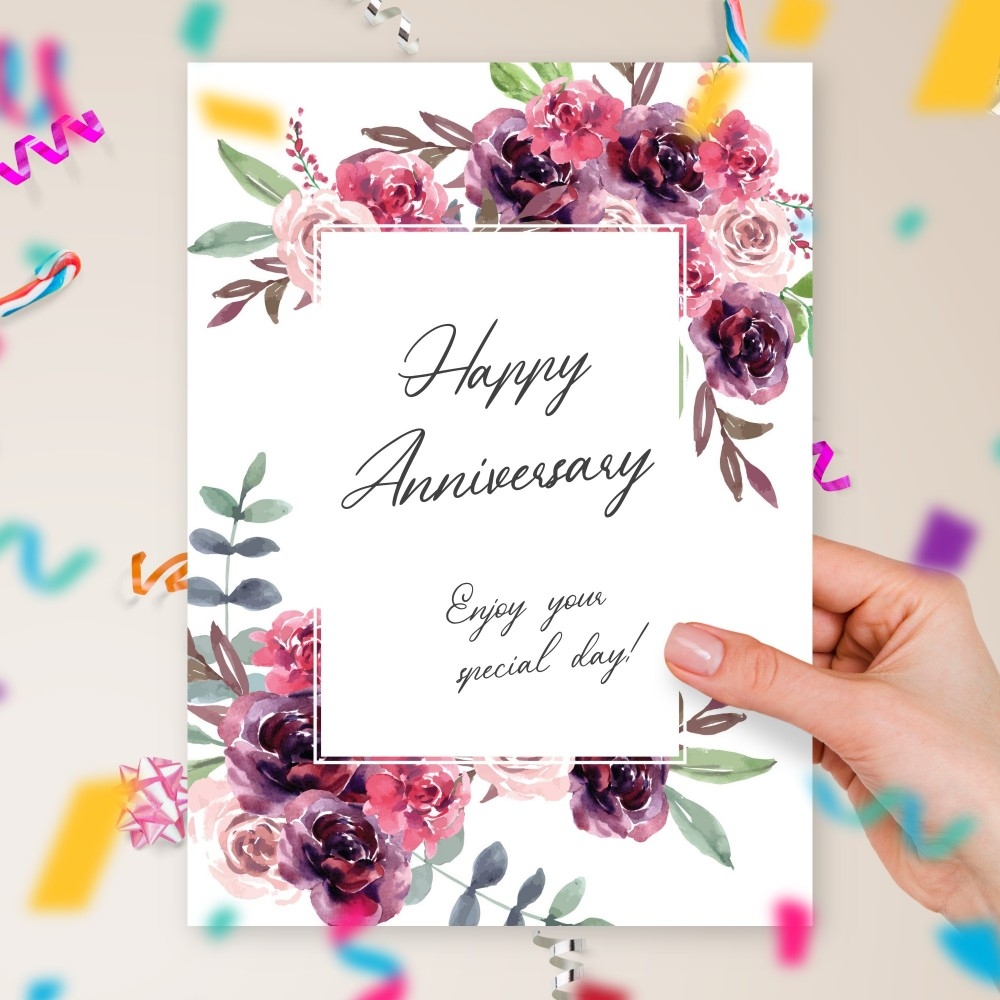 Floral Style Happy Anniversary Card Template Editable Online Floral Style Happy Anniversary Card Template Editable Online