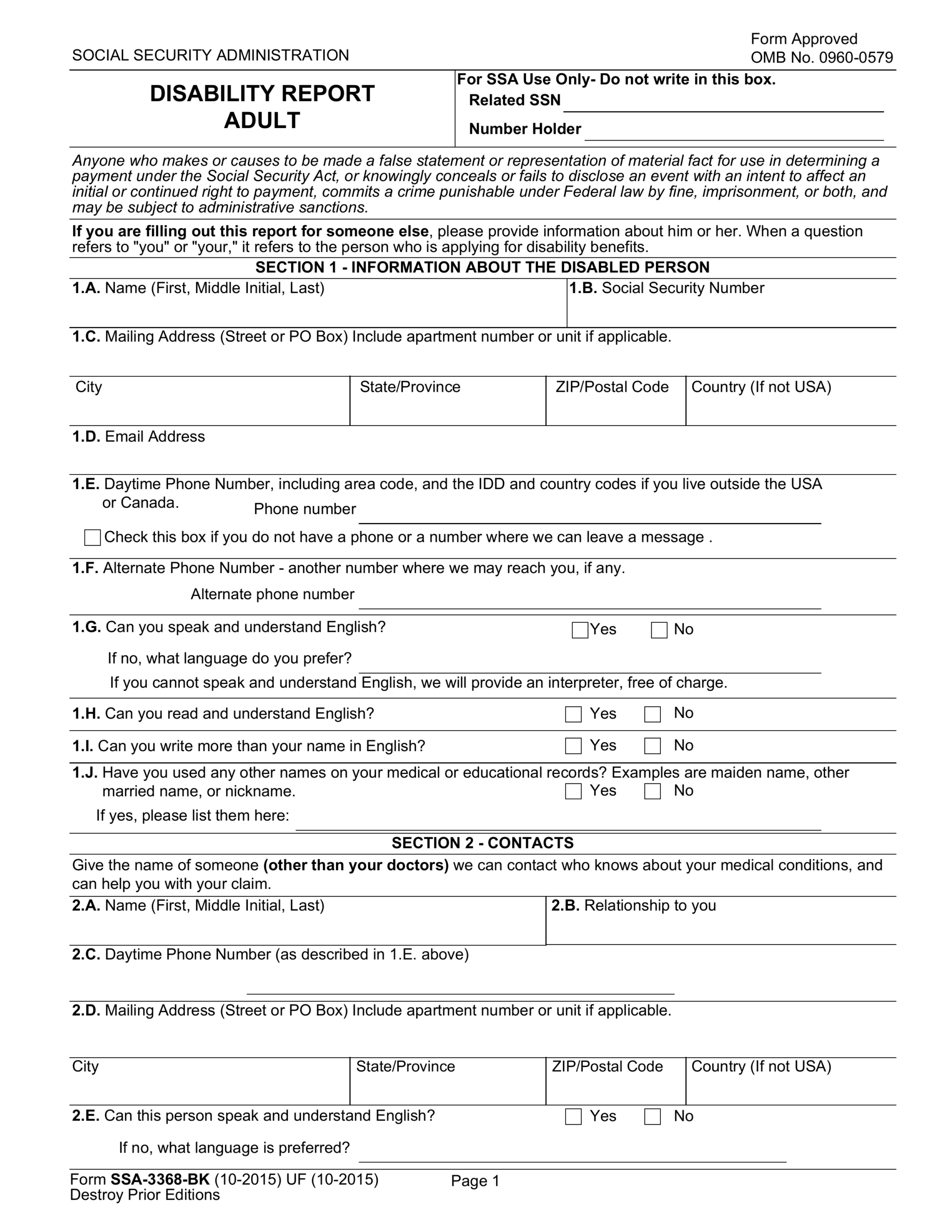 Ssa 3368 Printable Form