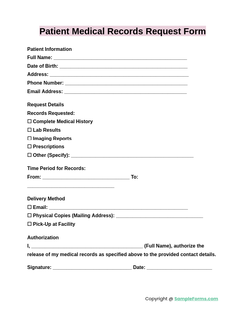 FREE 14 Medical Records Request Form Samples PDF MS Word 