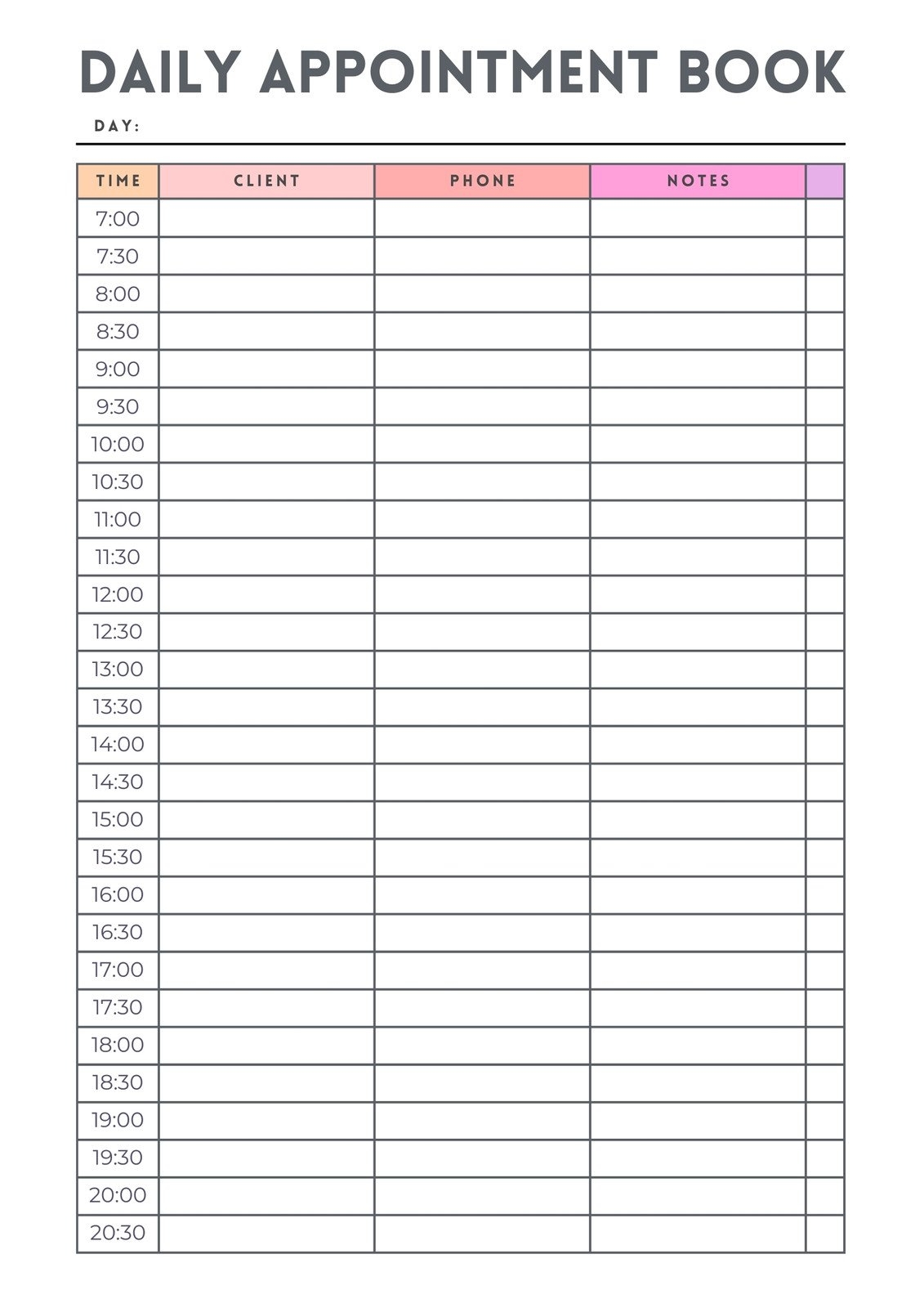 Printable Appointment Sheets