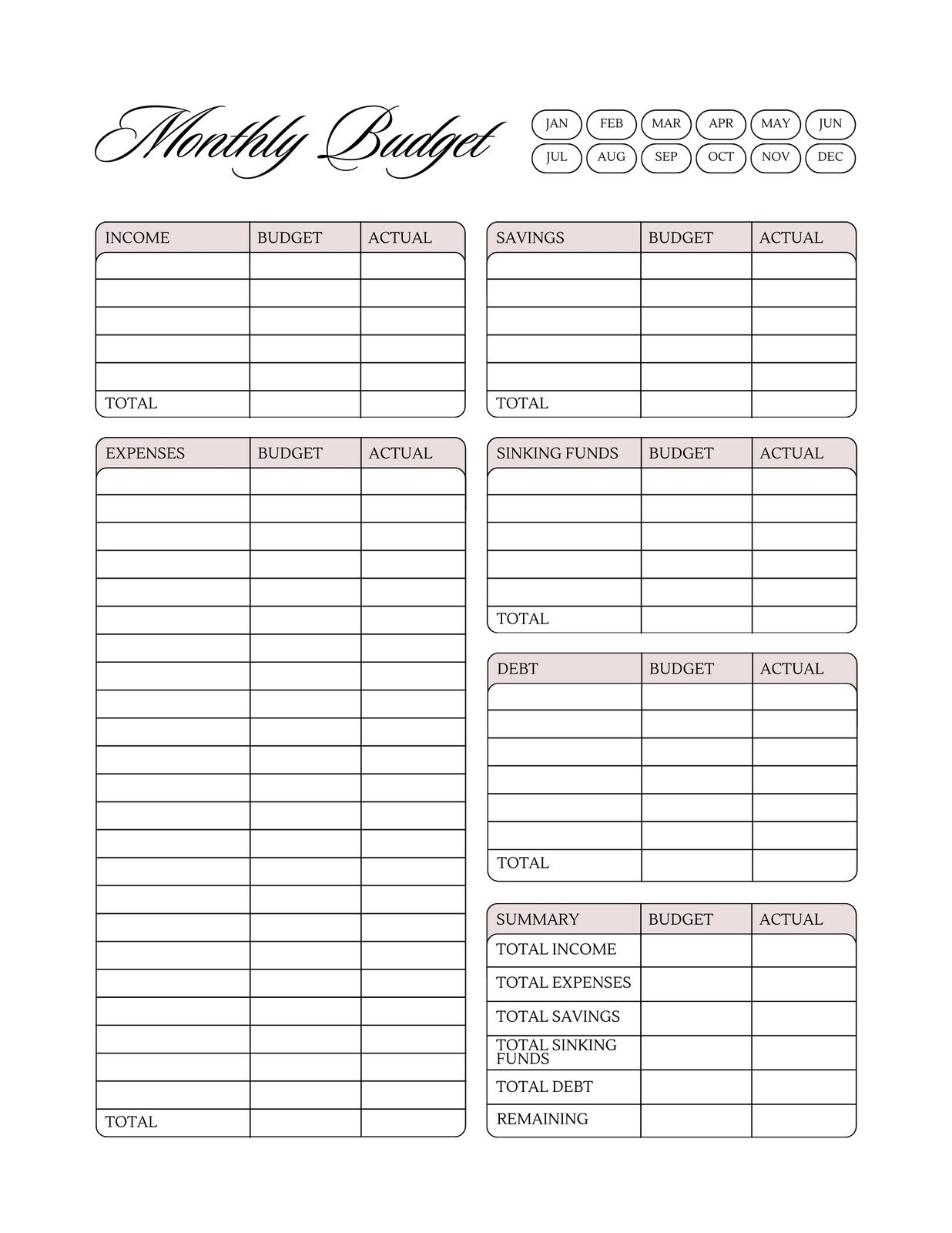 weekly budget template printable