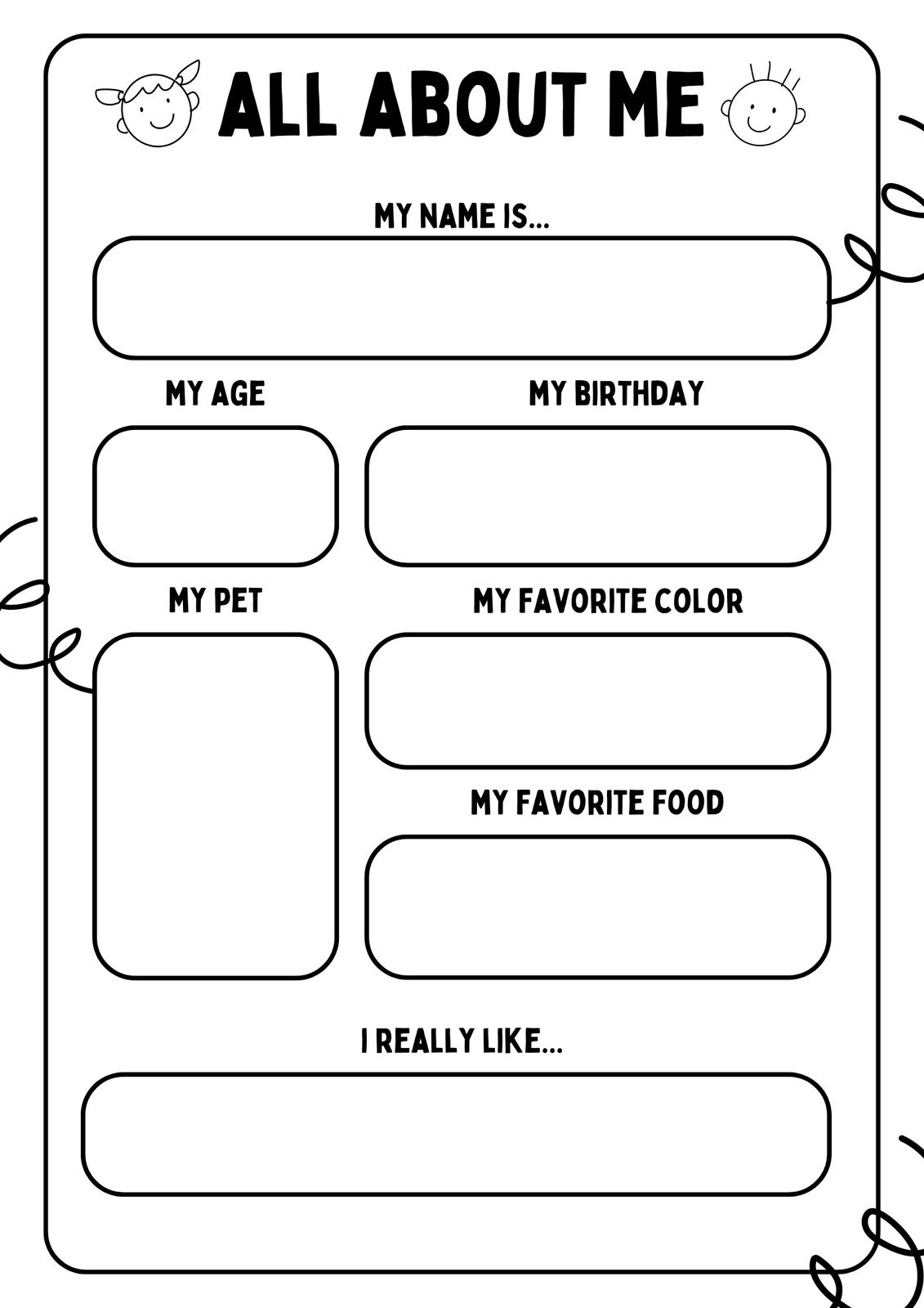 All About Me Worksheet Printable Free