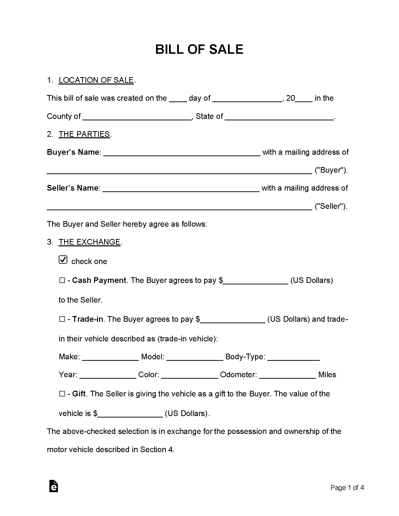 Free Printable Bill Of Sale Form