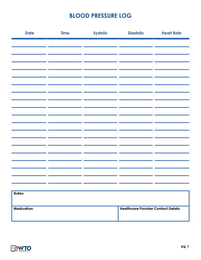 Free Blood Pressure Log Sheets PDF Word Excel 