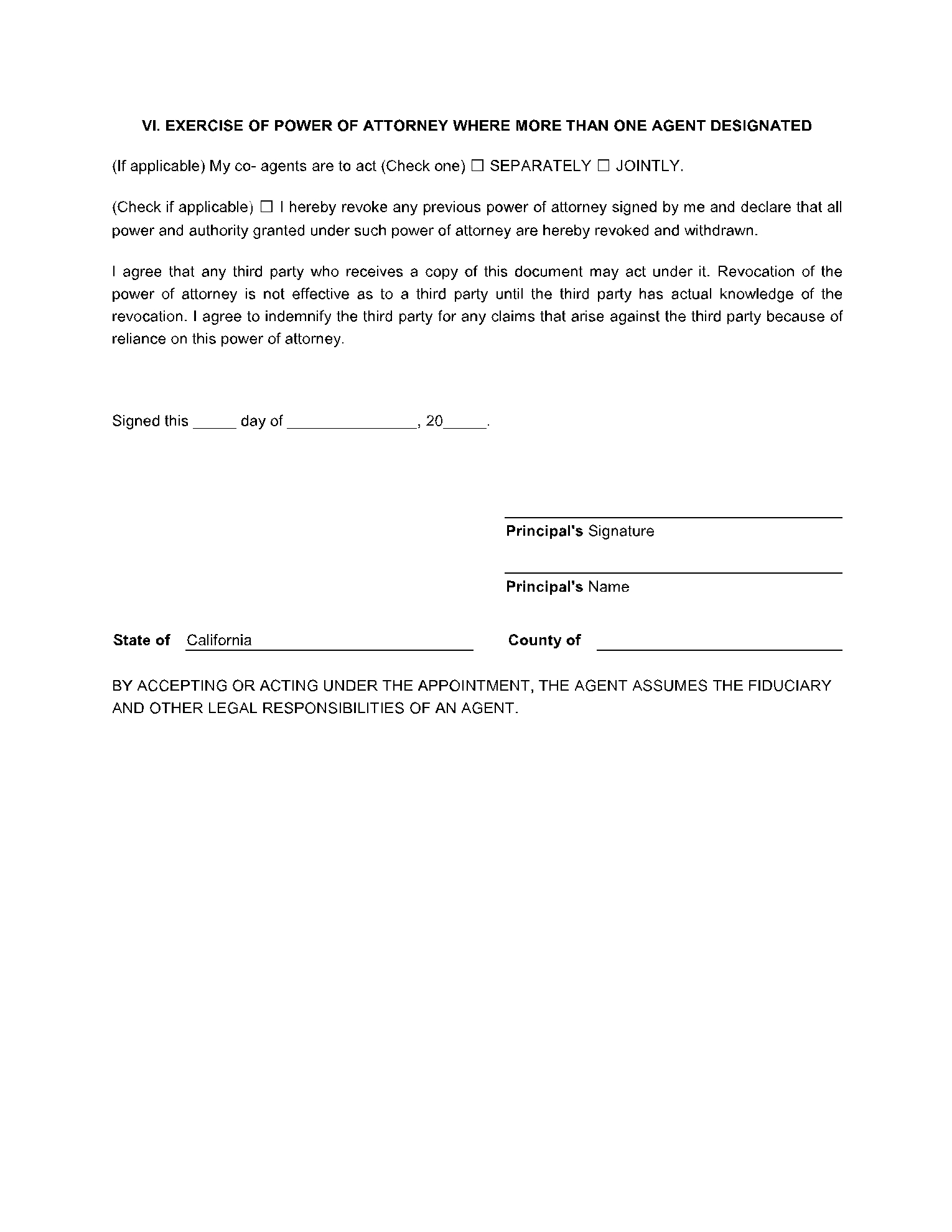 printable power of attorney form california