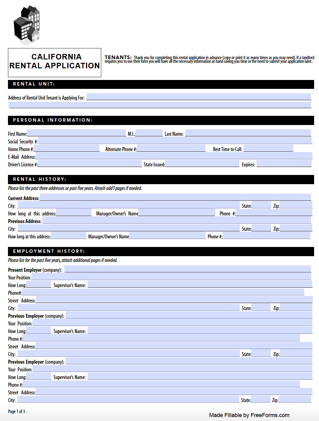 free rental application printable