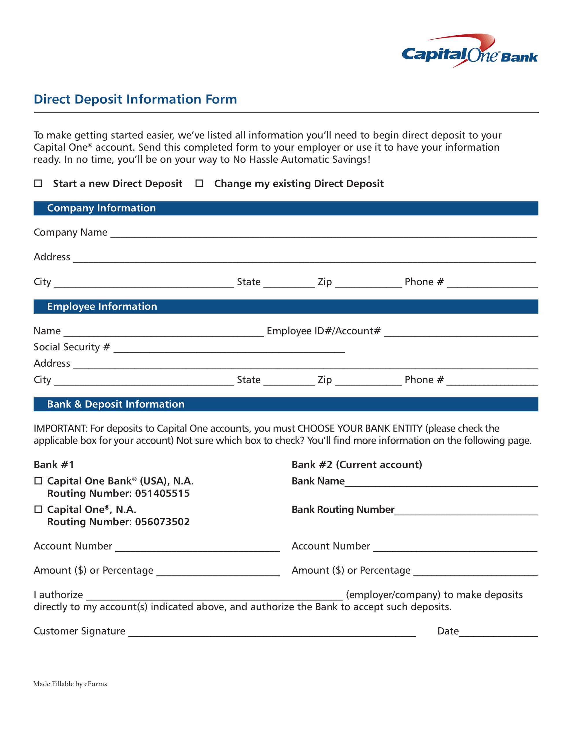 free printable direct deposit form pdf