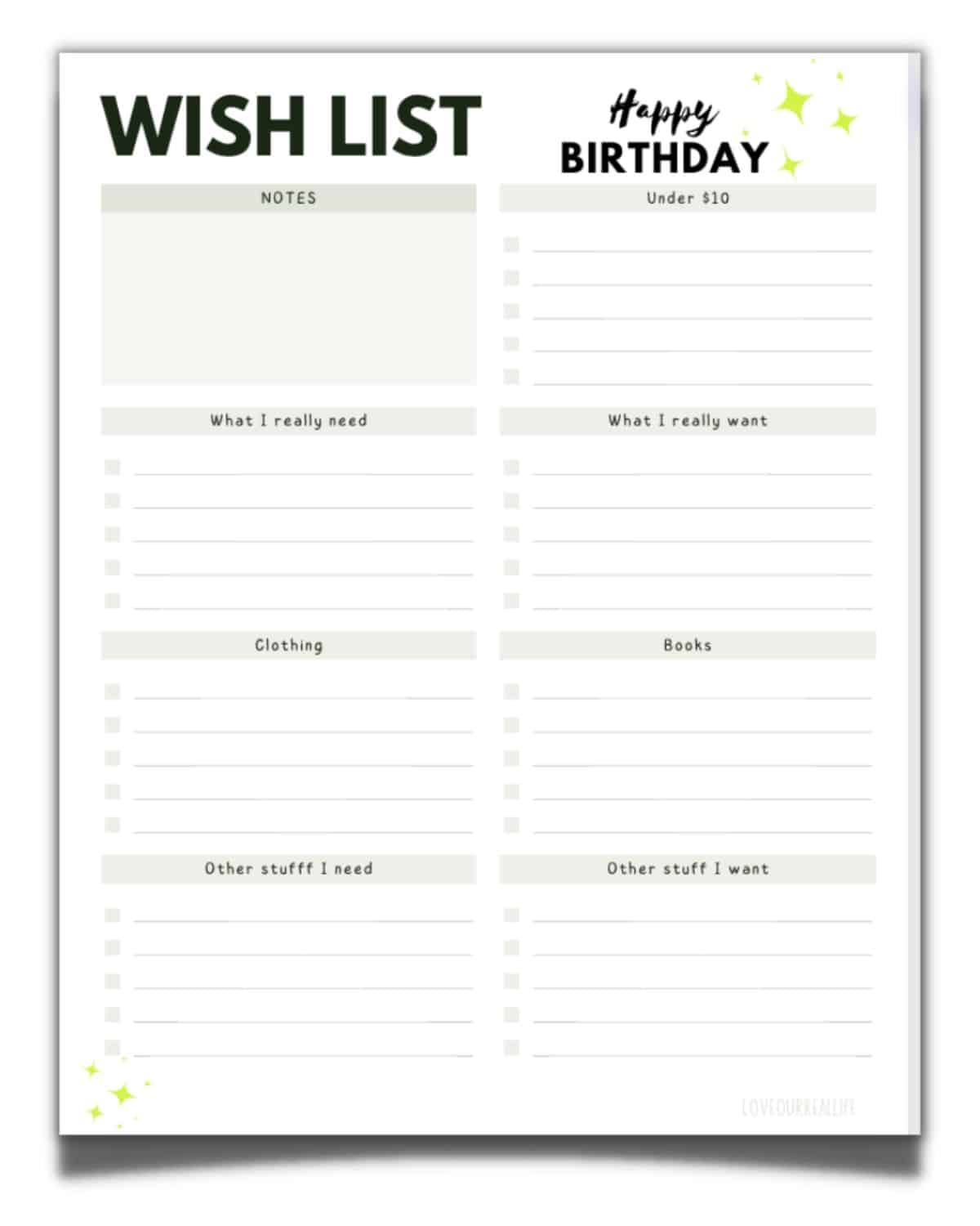 free printable wish list