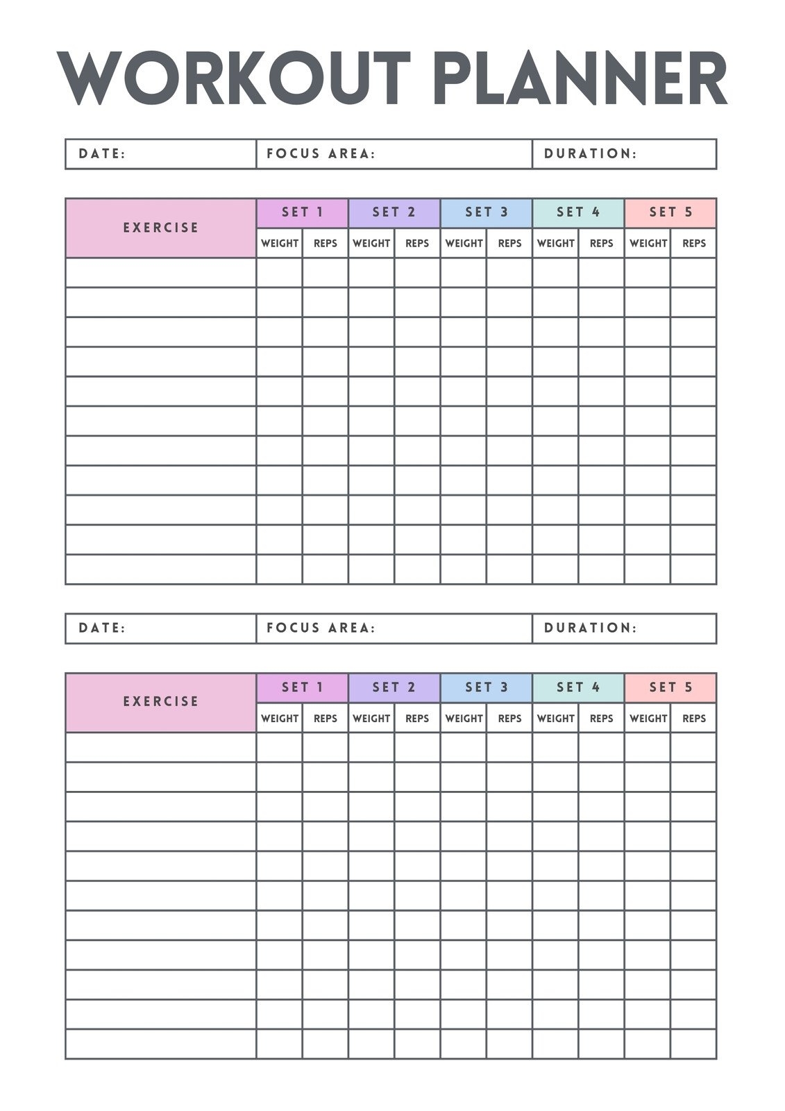 Exercise Planner Printable