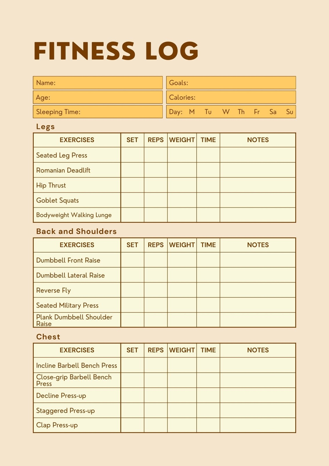 exercise planner printable