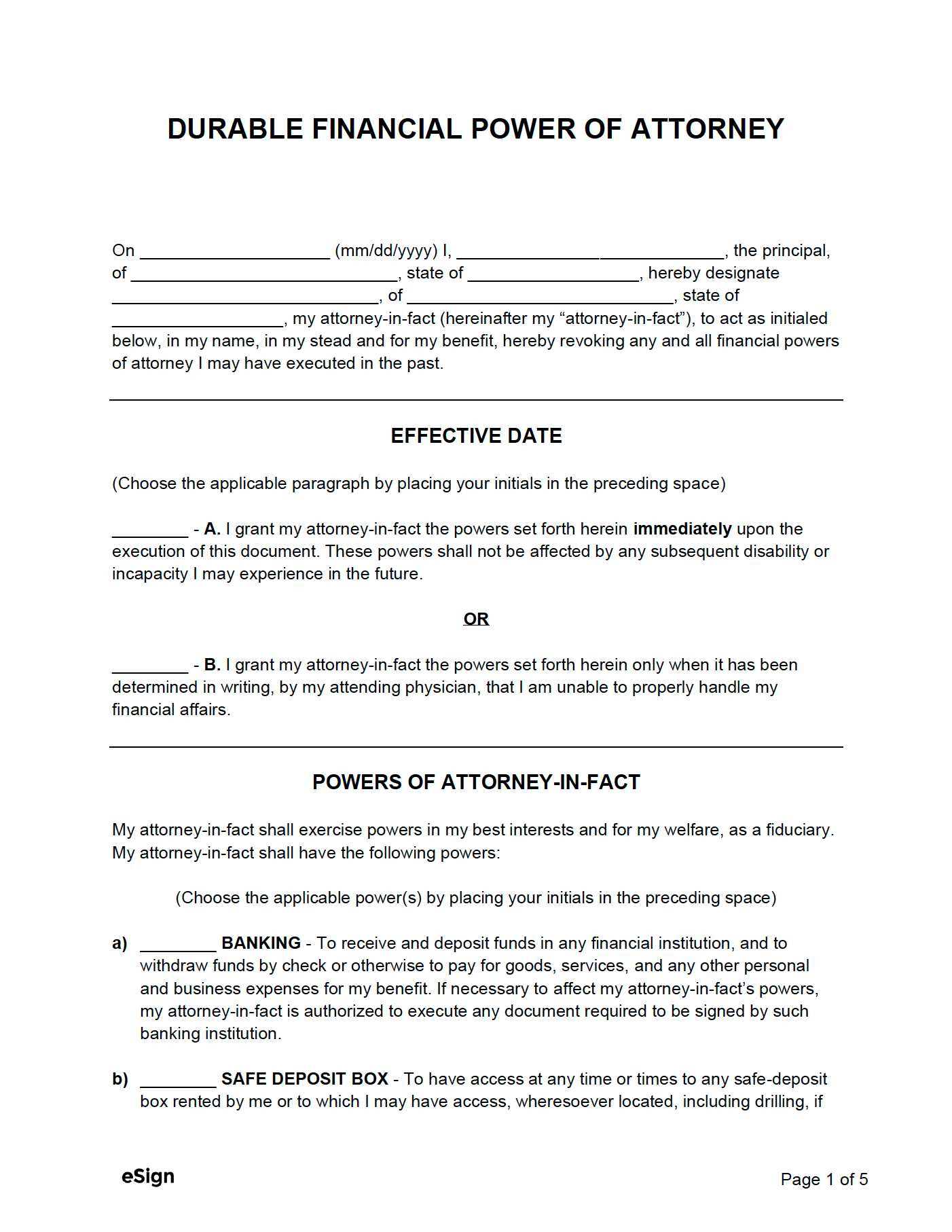 Printable Durable Power Of Attorney Form