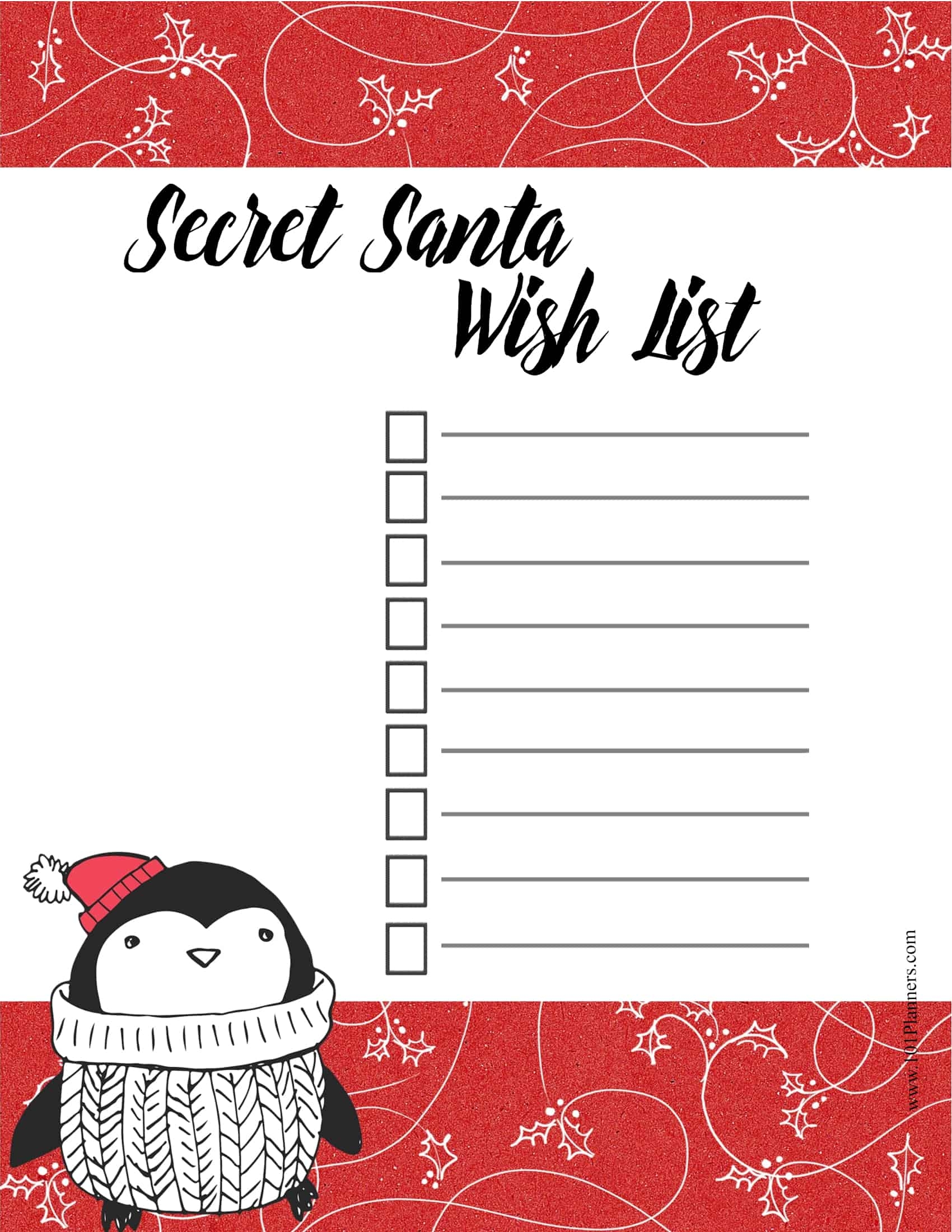 secret santa list printable