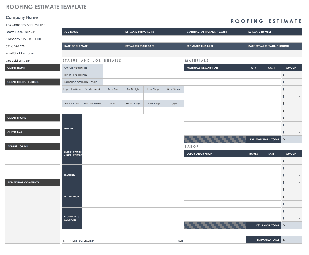 printable job estimate form