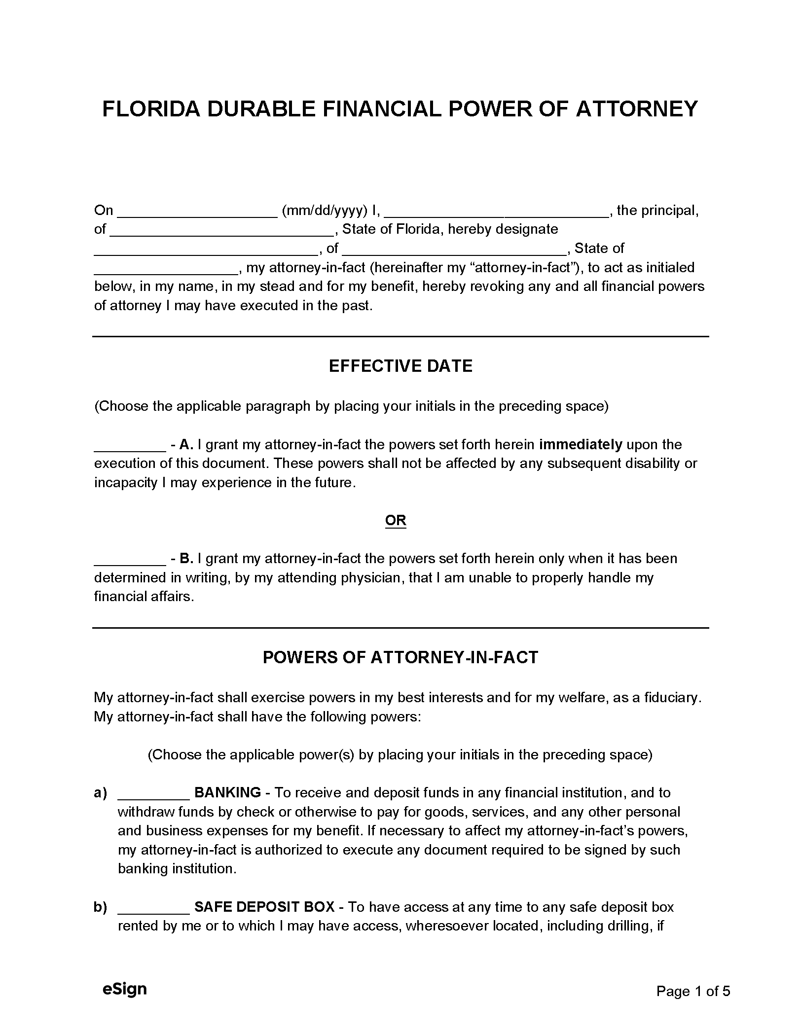 Free Florida Power Of Attorney Forms 10 PDF