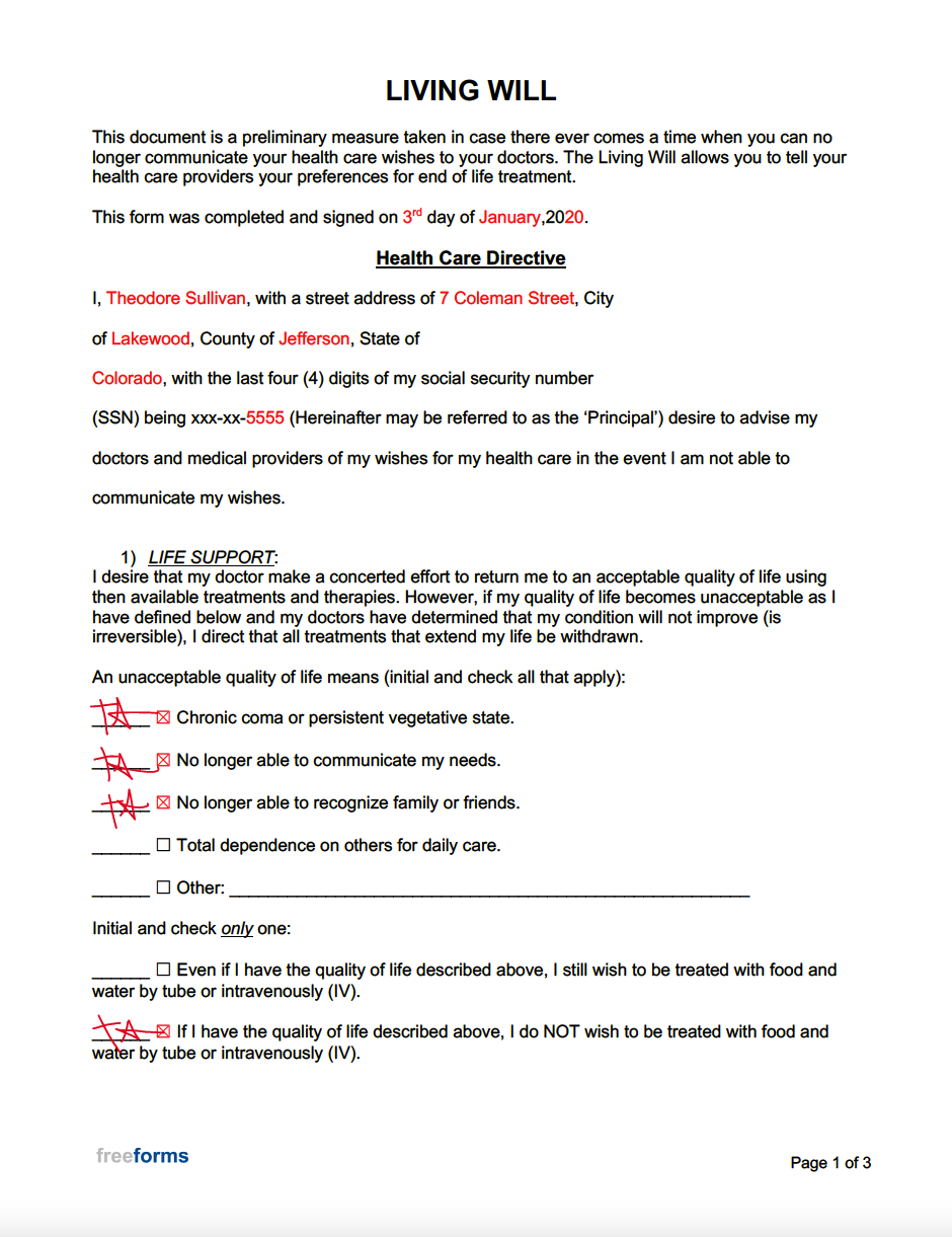 free printable living will form pdf