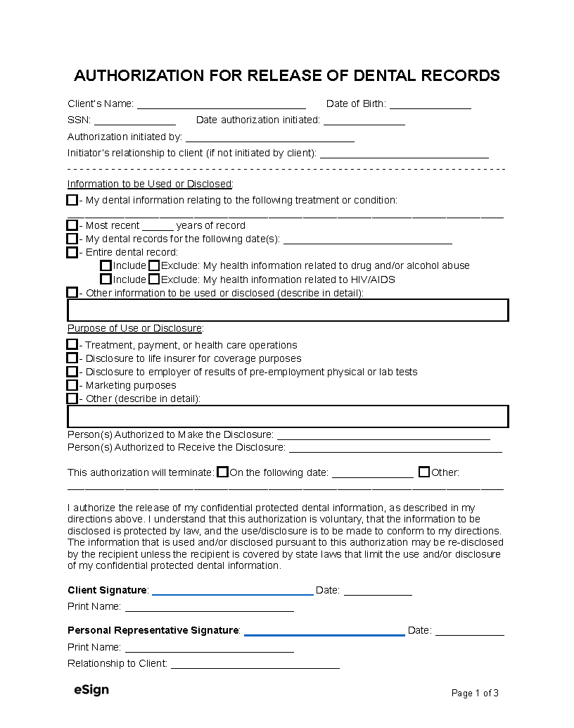 free printable medical records request form
