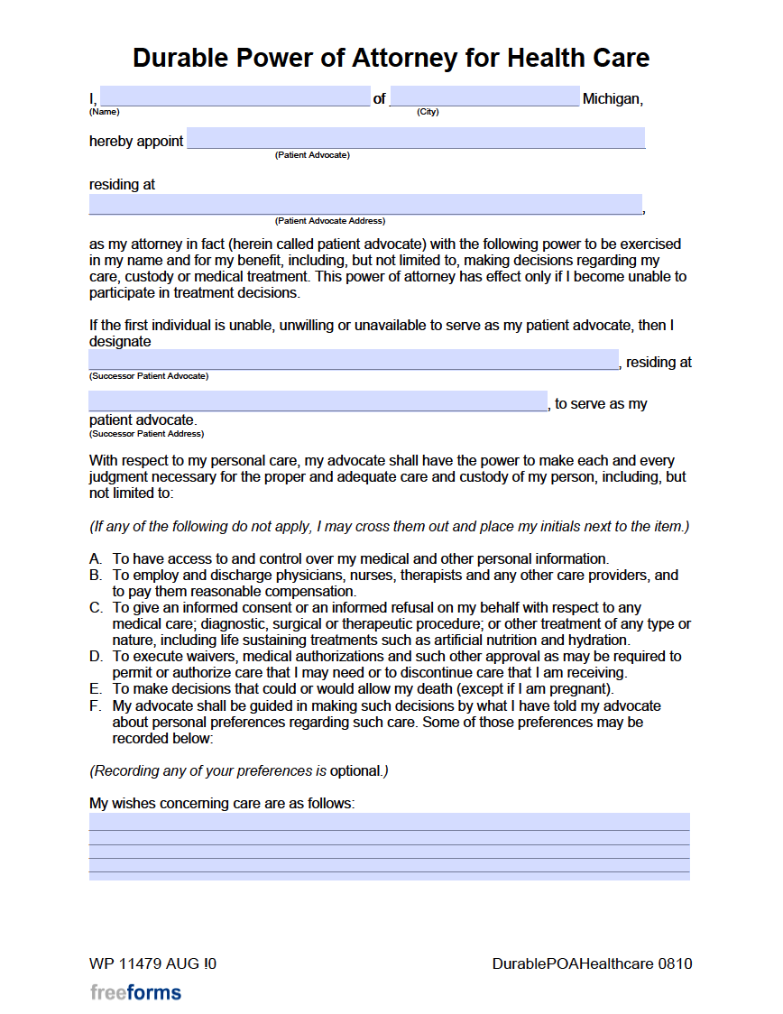 free blank printable medical power of attorney forms