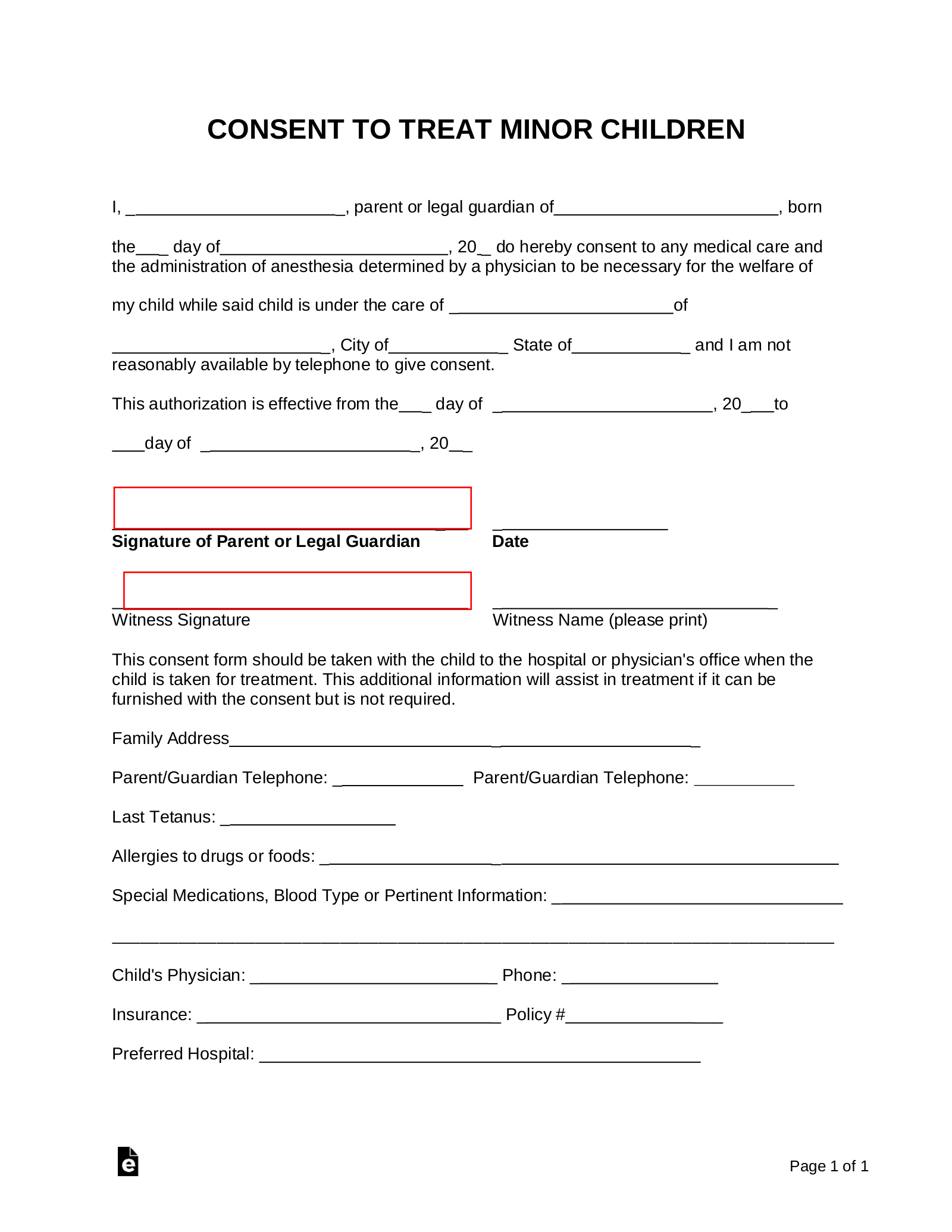 Free Printable Medical Consent Form For Minor