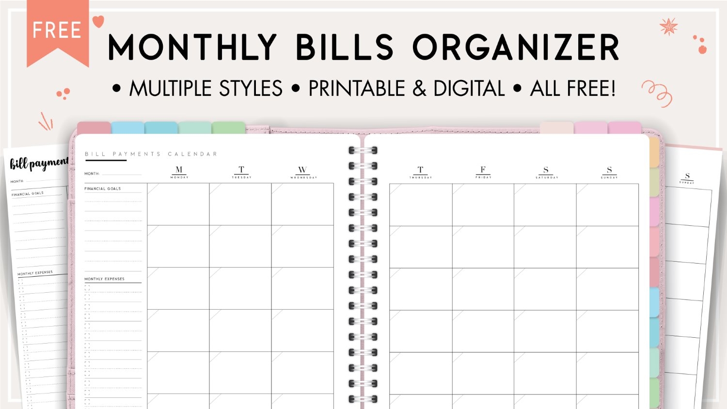 monthly bill organizer free printable
