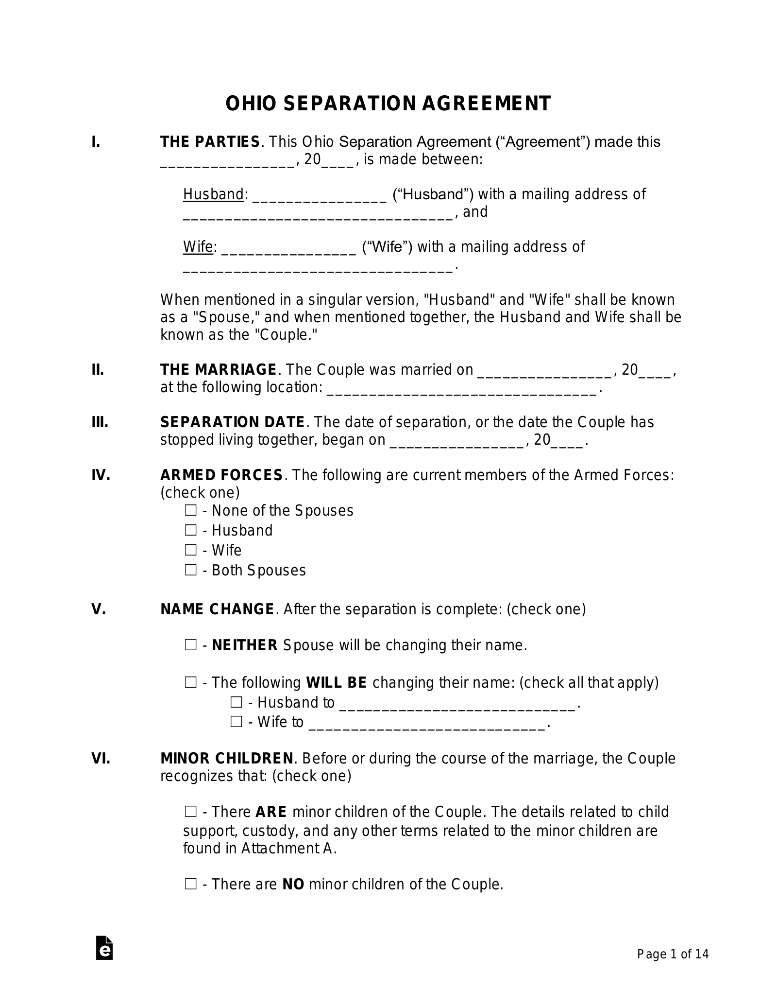 Printable Divorce Papers Ohio