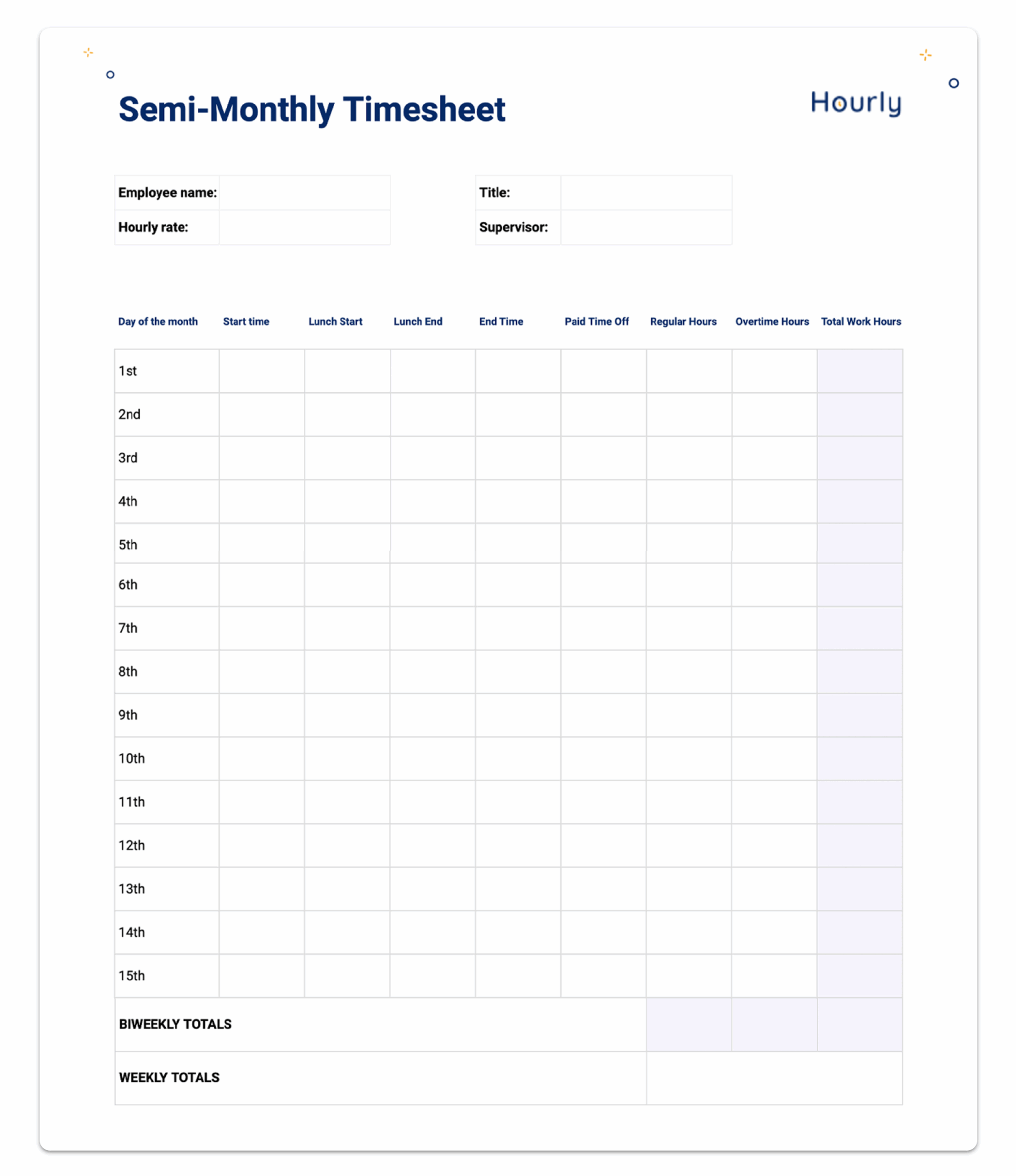  Free Paper Timesheet Templates And Printable Timecards Hourly 