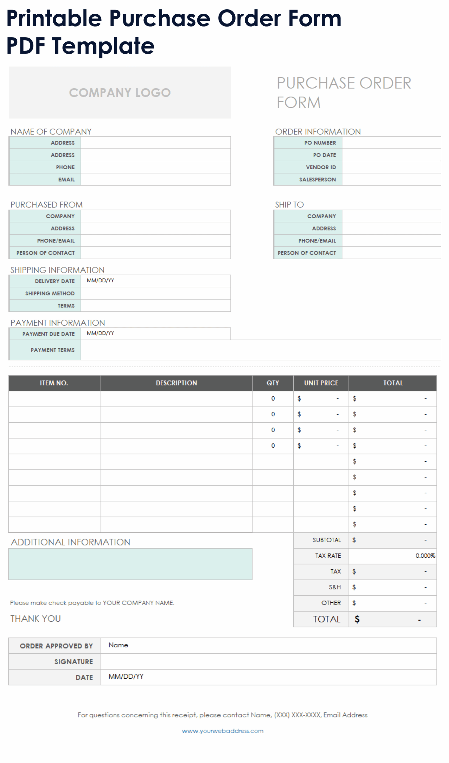 Printable Purchase Order Template