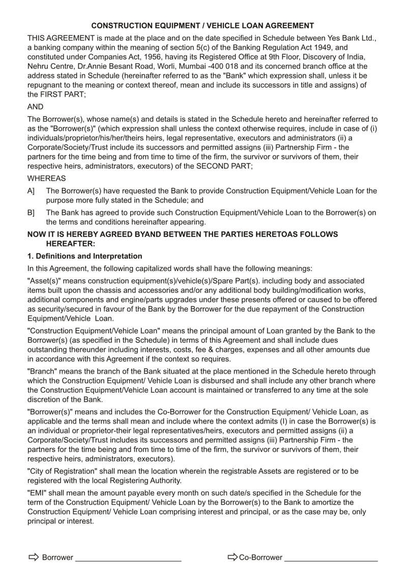 printable car loan agreement template pdf