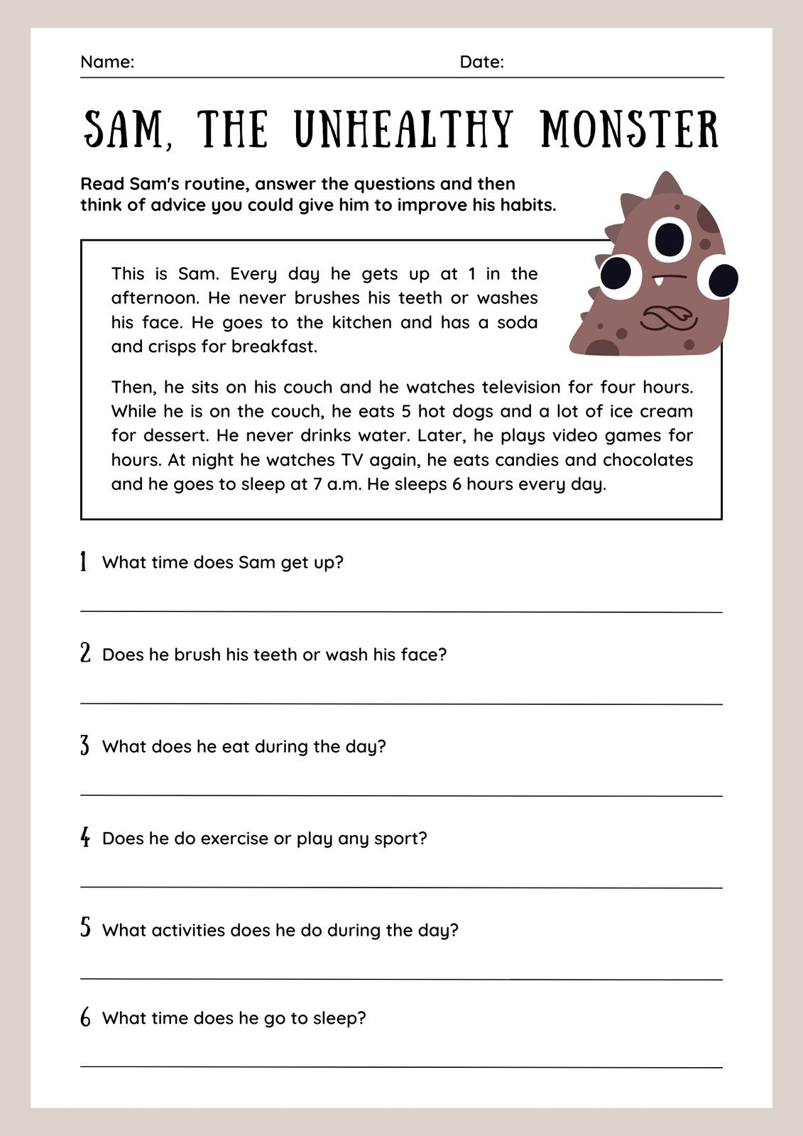 Reading Comprehension Exercises Printable