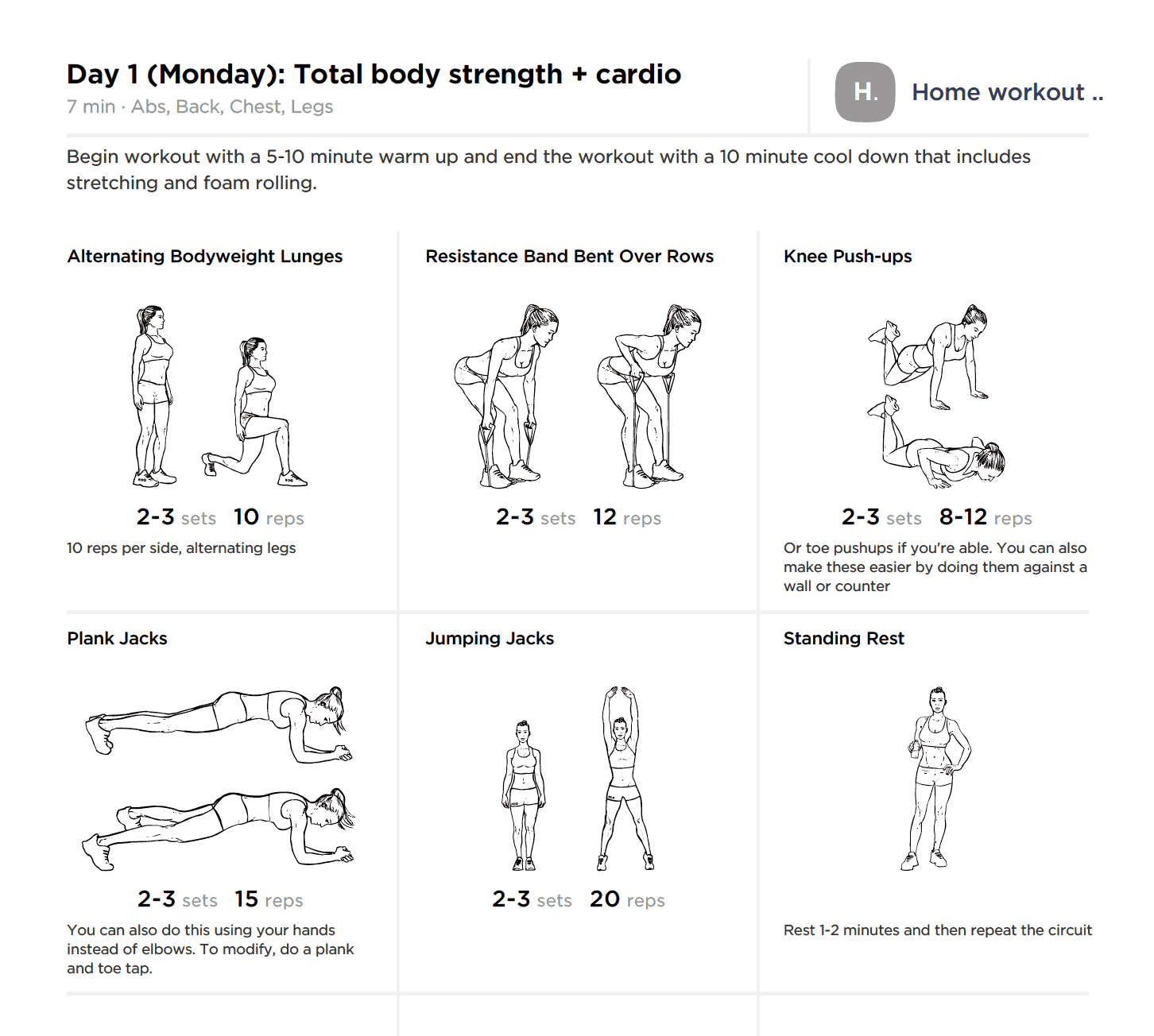 Free Printable 7 Day Home Workout For Weight Loss