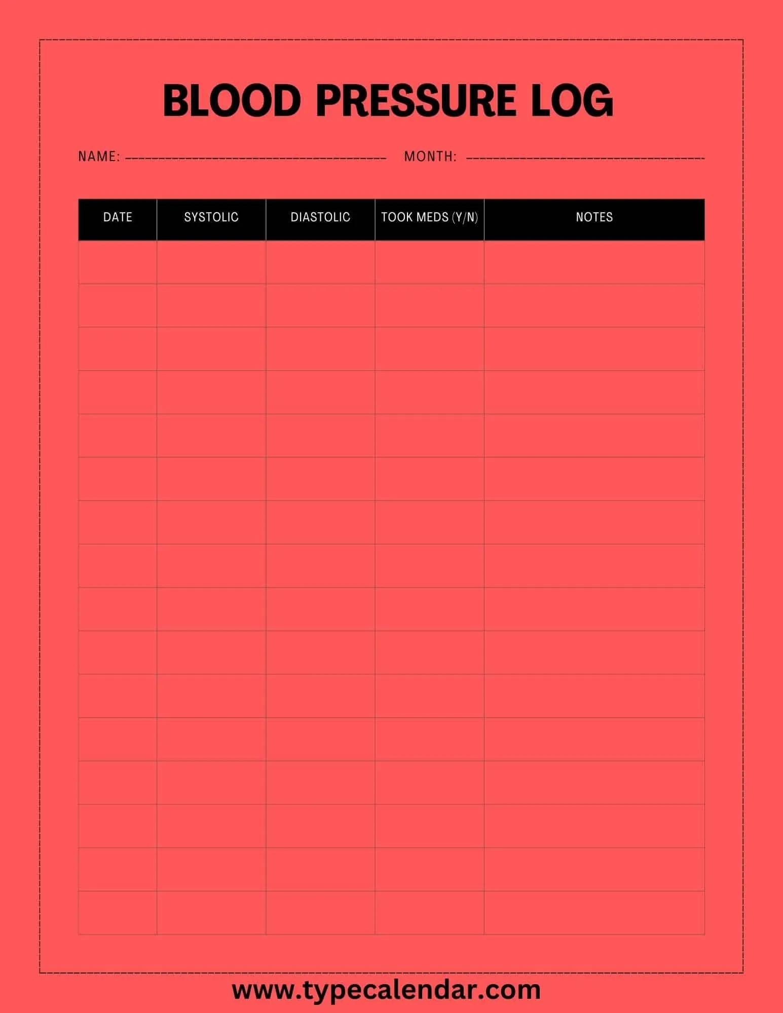 printable blood pressure log sheet pdf