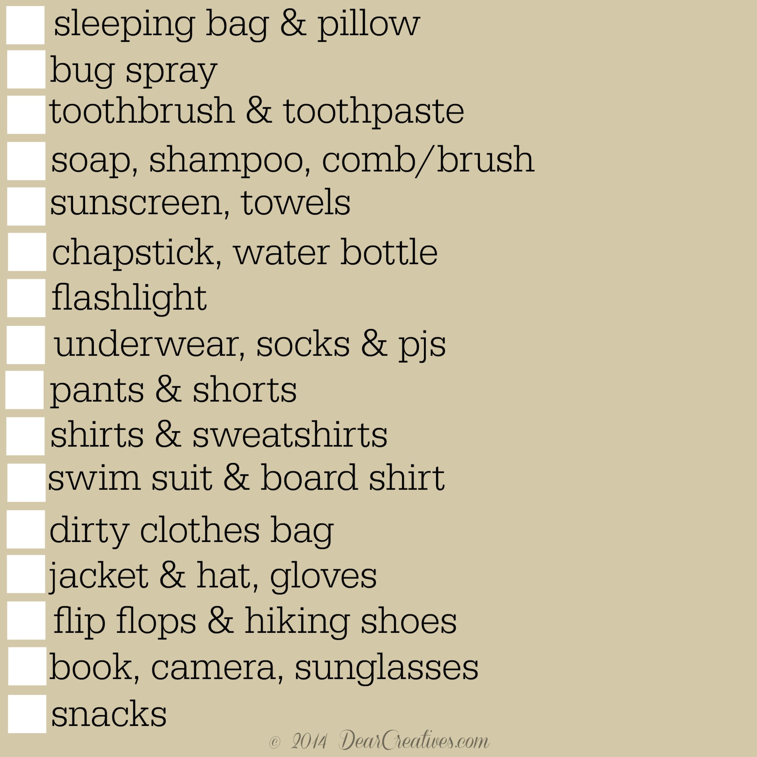 printable camping list checklist