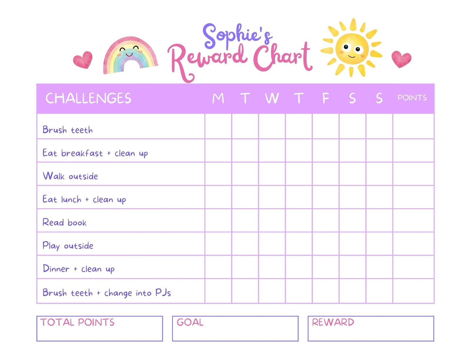 Free Printable Editable Reward Chart Template